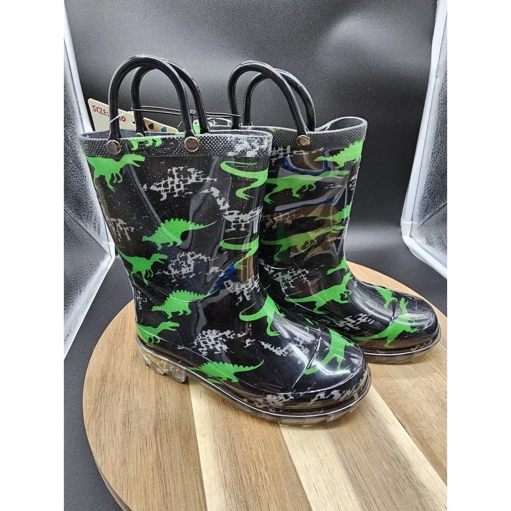 Childrens Light Up Dinosaur Pull On Rain‎ Boots Size 9/10